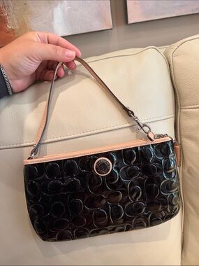 Coach Black Patent Leather Wristlet with Pale Pink Trim
